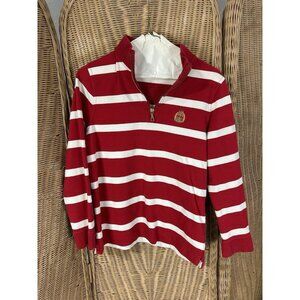 Lauren Jean Co. Ralph Lauren red & white striped quarter-zip sweater Crest